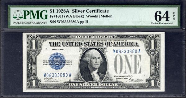1928A $1 Silver Certificate PMG 64 EPQ Fr.1601 Item #1530728-005