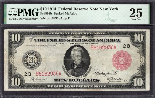 1914 $10 New York FRN Red Seal PMG 25 Fr.893b Item #1993735-003