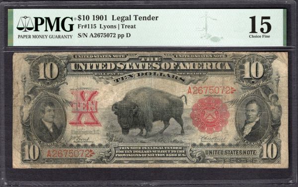 1901 $10 Legal Tender Bison Note PMG 15 Fr.115 Item #1993735-011