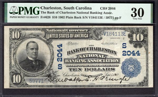 1902 $10 Bank of Charleston National Banking Assoc. South Carolina PMG 30 Fr.628 CH#2044 Item #1993959-003