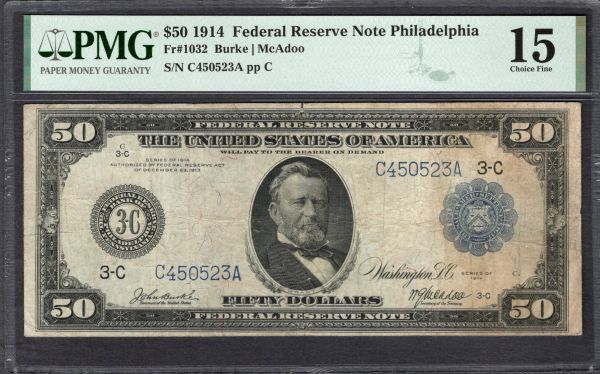 1914 $50 Philadelphia FRN PMG 15 Fr.1032 Item #2078738-005