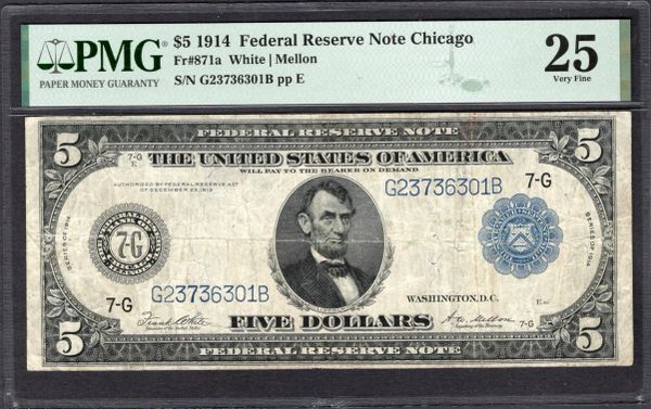 1914 $5 Chicago FRN PMG 25 Fr.871a Item #2078738-018
