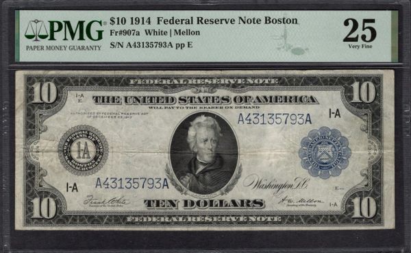 1914 $10 Boston FRN PMG 25 Fr.907a Item #2078738-007