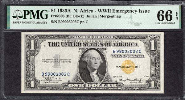 1935A $1 N. Africa Silver Certificate PMG 66 EPQ Fr.2306 Item #1994285-011