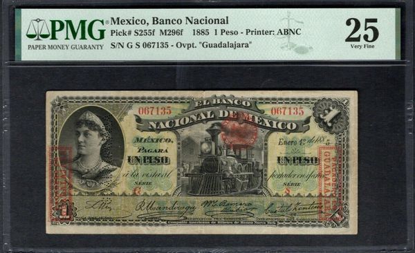1885 Mexico, Banco Nacional 1 Peso PMG 25 Pick #S255f Item #2074531-009