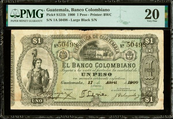 1900 Guatemala, Banco Colombiano 1 Peso PMG 20 Pick #S121b Item #2001958-007
