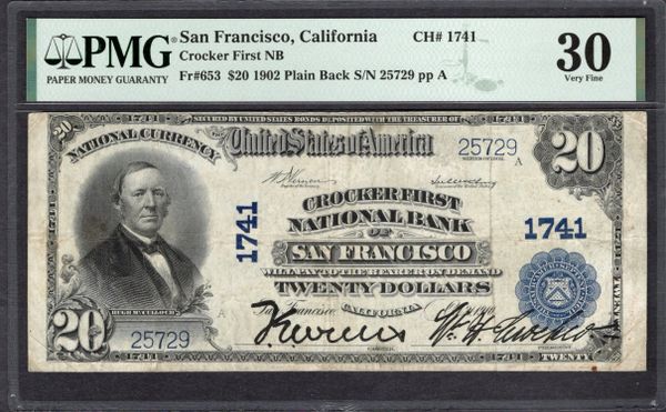 1902 $20 Crocker First National Bank San Francisco California PMG 30 Fr.653 CH#1741 Item #2079362-005