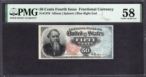 Fourth Issue 50 Cents PMG 58 Fr.1376 Item #1992884-019