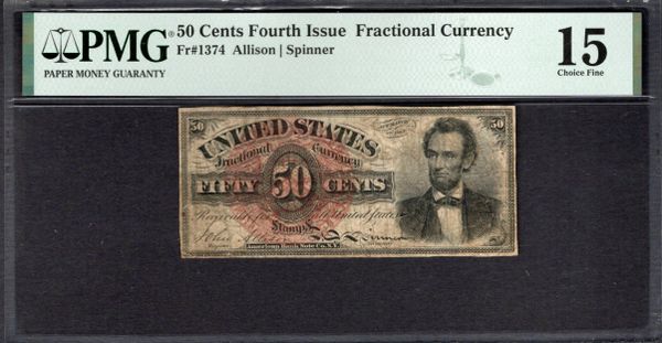 Fourth Issue 50 Cents PMG 15 EPQ Fr.1374 Abraham Lincoln Item #2079362-013