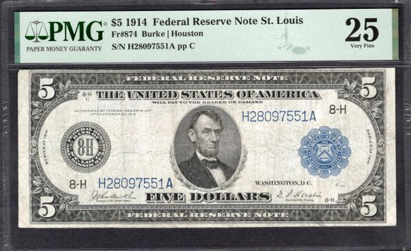 1914 $5 St. Louis FRN PMG 25 Fr.874 Item #2078738-019