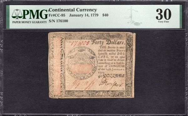 January 14, 1779 $40 Continental Currency PMG 30 CC-95 Item #1994390-005