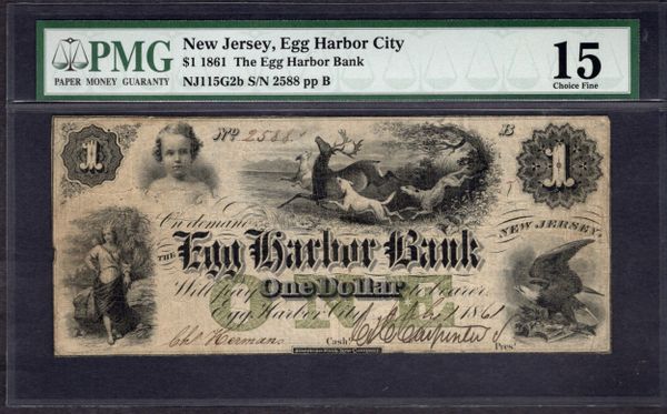 1861 $1 Egg Harbor City New Jersey PMG 15 Item #8001456-037