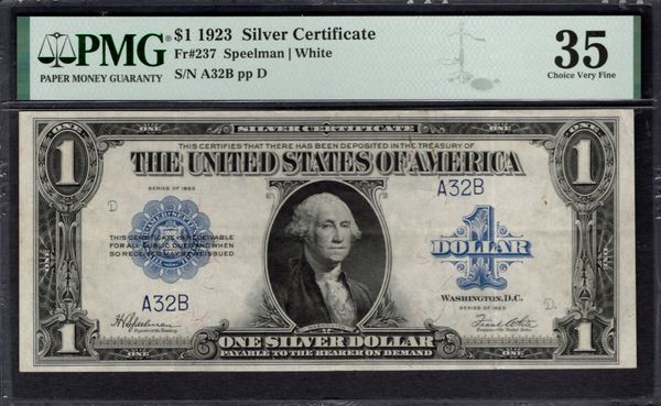 1923 $1 Silver Certificate PMG 35 Fr.237 Low Two Digit Serial Number Item #1994118-001