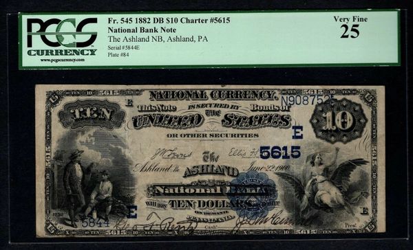 1882 $10 Ashland National Bank Pennsylvania PCGS 25 Fr.545 CH#5615 Item #80489281