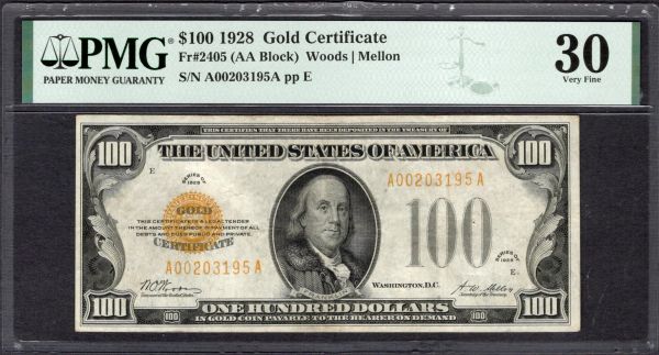 1928 $100 Gold Certificate PMG 30 Fr.2405 Item #1994120-001