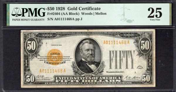 1928 $50 Gold Certificate PMG 25 Fr.2404 Item #1994404-008
