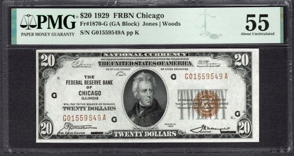 1929 $20 Chicago FRBN PMG 55 Fr.1870-G Item #1994285-007
