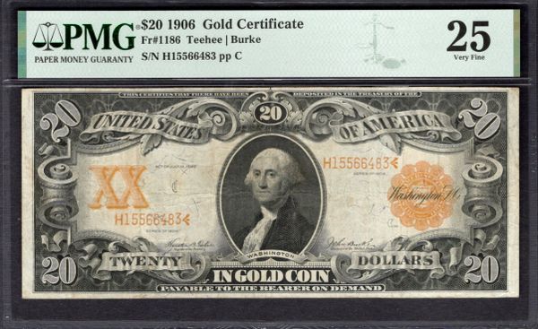 1906 $20 Gold Certificate PMG 25 Fr.1186 Item #1994548-009