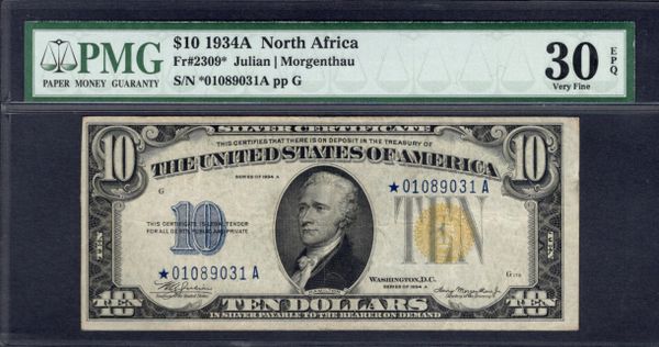 1934A $10 STAR N. Africa Silver Certificate PMG 30 EPQ Fr.2309* Item #1160293-007