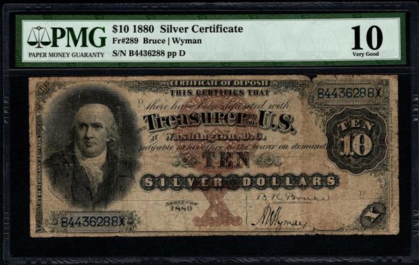 1880 $10 Silver Certificate PMG 10 Fr.289 Item #8065987-005