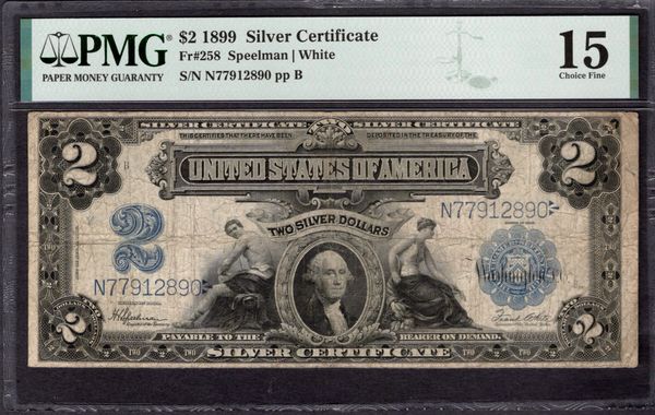1899 $2 Silver Certificate Mini-Porthole Note PMG 15 Fr.258 Item #1994235-007