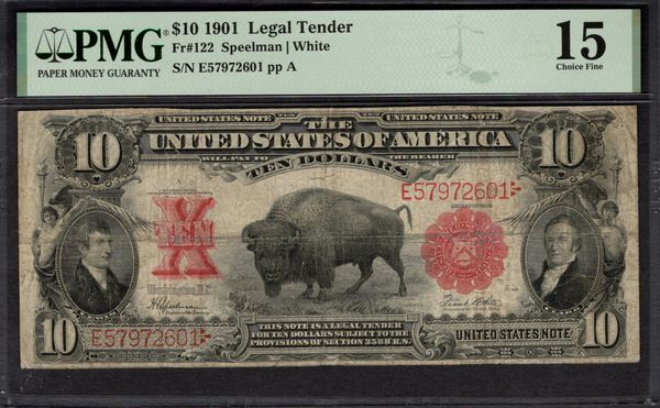 1901 $10 Legal Tender Bison Note PMG 15 Fr.122 Item #1994912-005