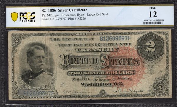 1886 $2 Silver Certificate Hancock Note PCGS 12 Fr.242 Item #45120034