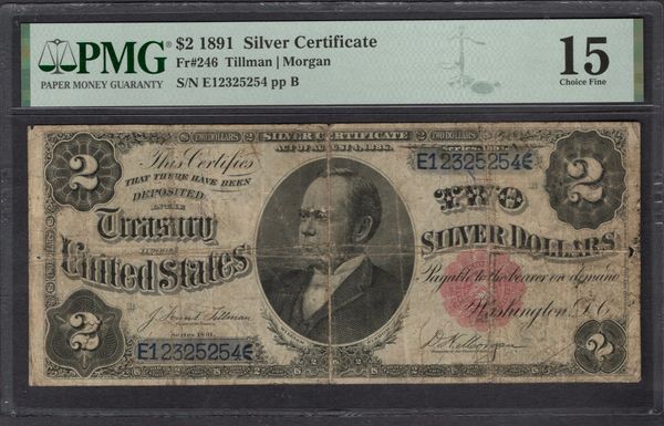 1891 $2 Silver Certificate Windom Note PMG 15 Fr.246 Item #2076656-009