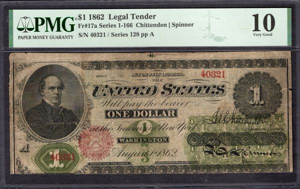 1862 $1 Legal Tender PMG 10 Fr.17a Item #1995144-003