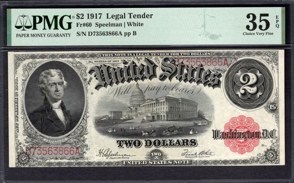 1917 $2 Legal Tender PMG 35 EPQ Fr.60 Item #1995143-015