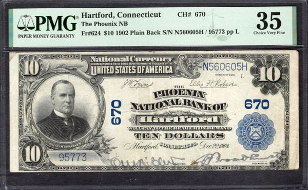 1902 $10 Phoenix National Bank Hartford Connecticut PMG 35 Fr.624 CH#670 Item #2017967-002