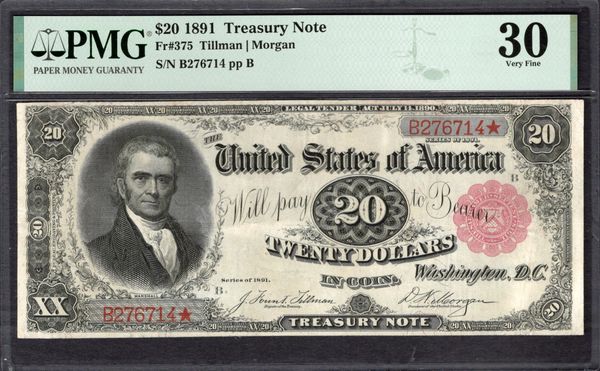 1891 $20 Treasury Note PMG 30 Fr.375 Item #2182128-008