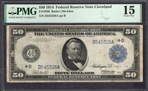 1914 $50 Cleveland FRN PMG 15 Fr.1036 Item #2182128-002