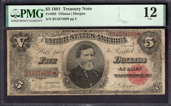 1891 $5 Treasury Note PMG 12 Fr.363 Item #1995176-005