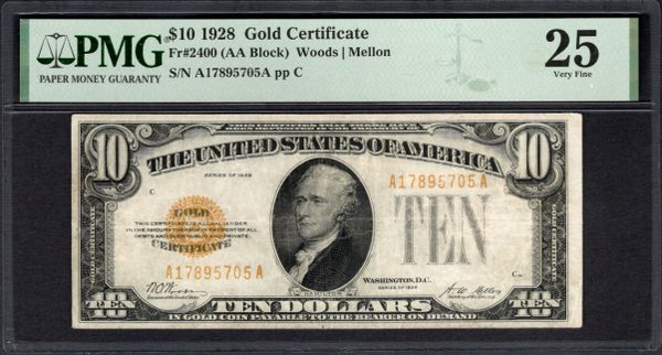 1928 $10 Gold Certificate PMG 25 Fr.2400 Item #1995488-008