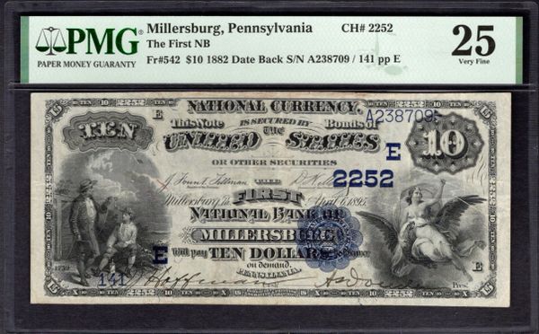 1882 $10 First National Bank Millersburg Pennsylvania PMG 25 Fr.542 CH#2252 Item #1995262-020