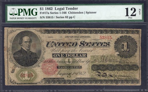 1862 $1 Legal Tender PMG 12 NET Fr.17a Item #1514040-008
