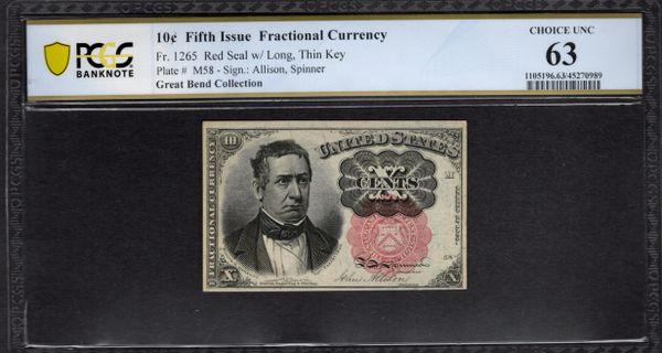 Fifth Issue 10 Cents PMG 63 Fr.1265 Item #45270989