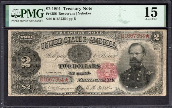 1891 $2 Treasury McPherson Note PMG 15 Fr.356 Item #2182128-006
