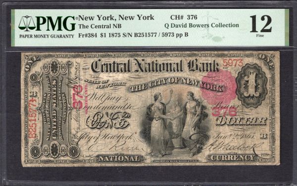 1875 $1 The Central National Bank New York PMG 12 Fr.384 CH#376 Item #1995173-004
