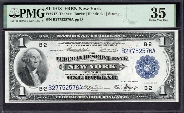 1918 $1 New York FRBN PMG 35 Fr.712 Item #1995692-004