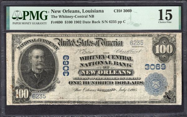 1902 $100 Whitney-Central NB New Orleans Louisiana PMG 15 Fr.690 CH#3069 Item #1995874-010