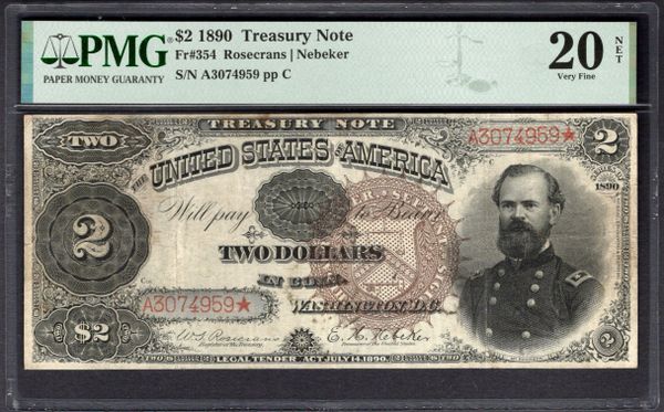 1890 $2 Treasury McPherson Note PMG 20 NET Fr.354 Item #1995791-013