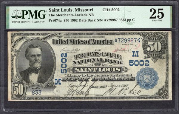 1902 $50 Merchants -Laclede National Bank Saint Louis Missouri PMG 25 Fr.674a CH#5002 Item #1995789-017