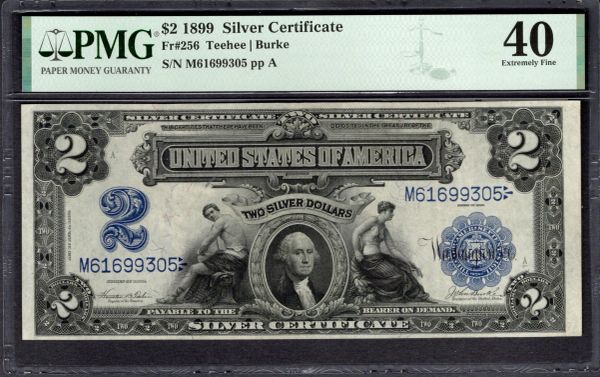 1899 $2 Silver Certificate Mini-Porthole Note PMG 40 Fr.256 Item #1995812-008