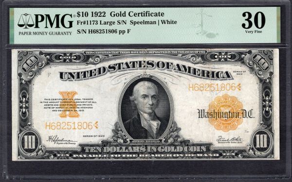 1922 $10 Gold Certificate PMG 30 Fr.1173 Item #1995631-017