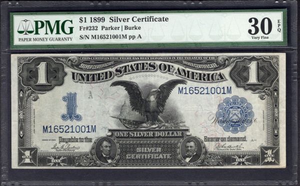 1899 $1 Silver Certificate Black Eagle Note PMG 30 EPQ Fr.232 Item #1183707-012