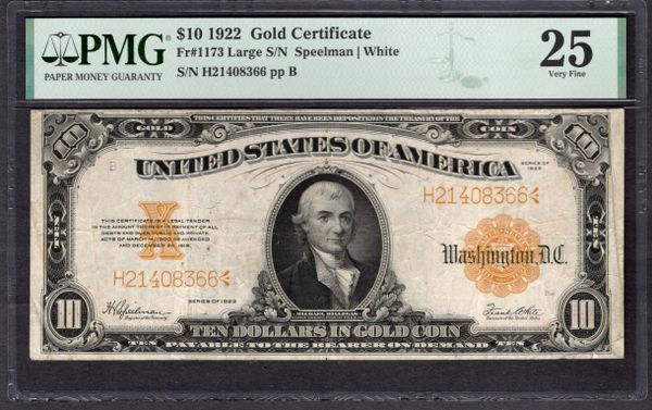 1922 $10 Gold Certificate PMG 25 Fr.1173 Item #1996222-003