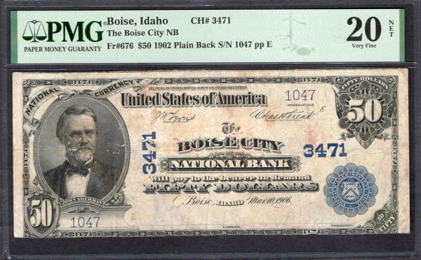 1902 $50 Boise City National Bank Idaho PMG 20 NET Fr.676 CH#3471 Item #1995513-003