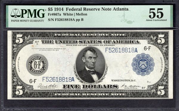1914 $5 Atlanta FRN PMG 55 Fr.867a Item #1996271-031